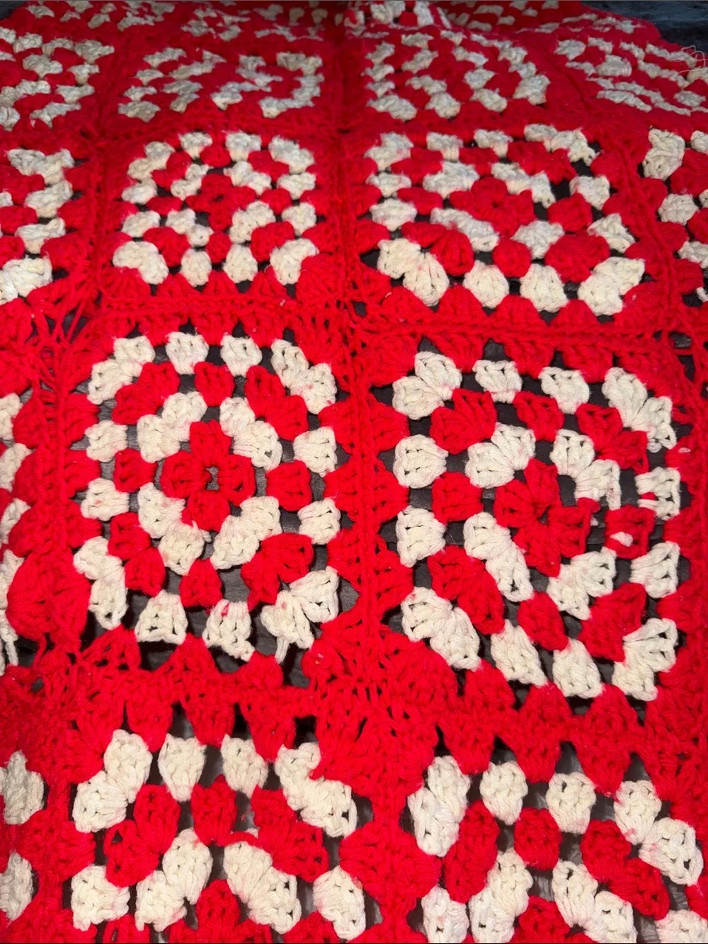 Hand Crafted Red and White Granny Square Crochet Throw Blanket